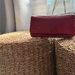 Anchor Hocking Red Leather Clutch with Anchor Emblem